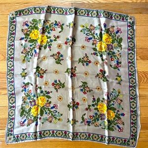 Metallic Platinum Vintage Square Scarf - luminous with yellow roses